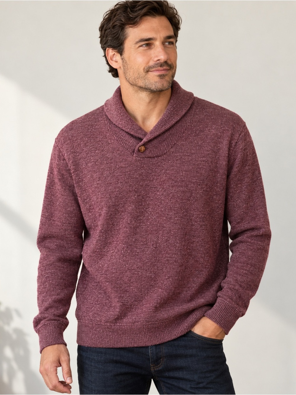 Tasso Elba Burgundy Marled Shawl Collar Sweater Men’s M